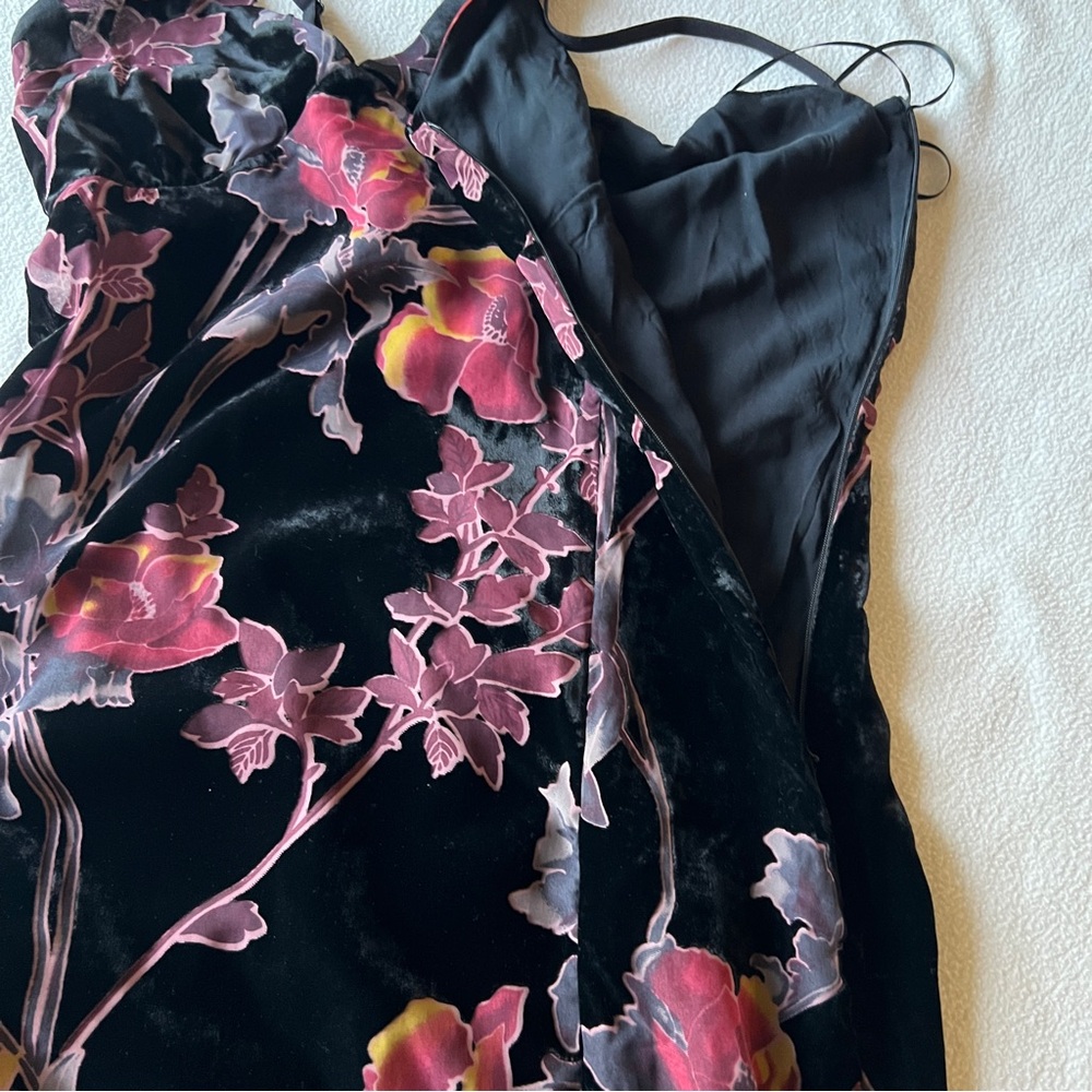Rachel Zoe Velvet Burnout Floral Maxi Dress Side Slit Adjustable Straps Size 10 - Picture 9 of 12